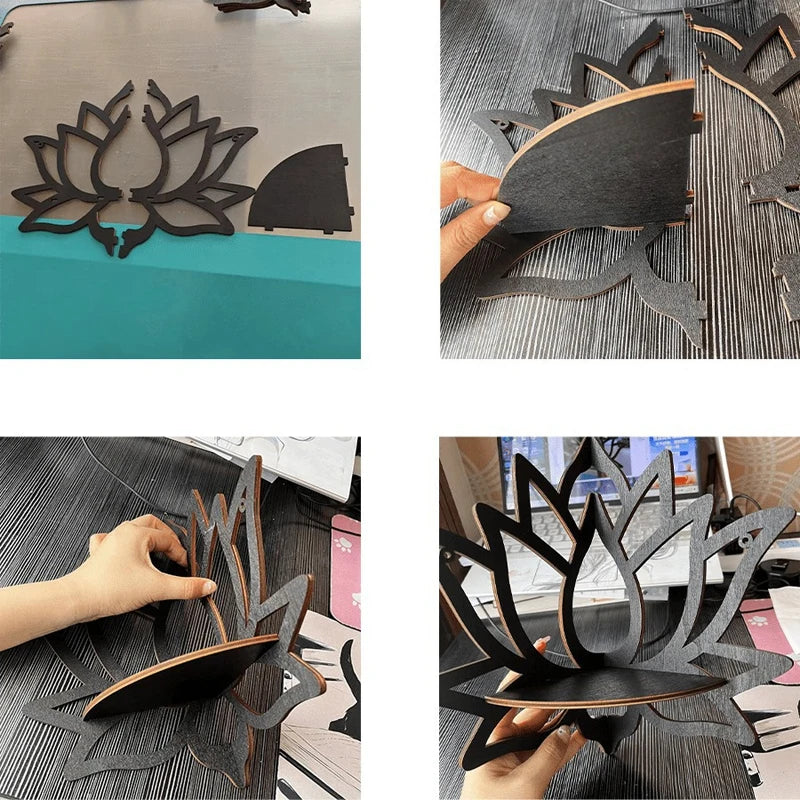 Lotus-shaped decorative wooden shelf