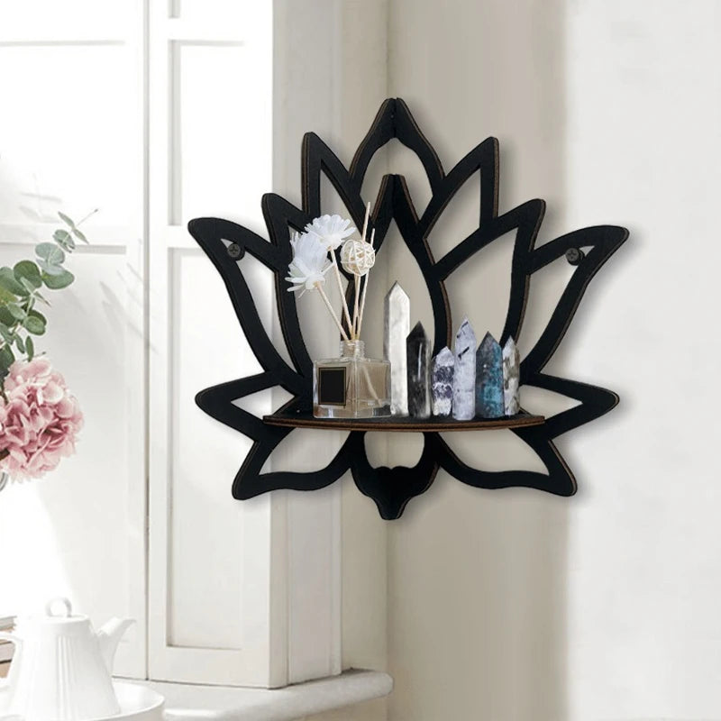 Lotus-shaped decorative wooden shelf